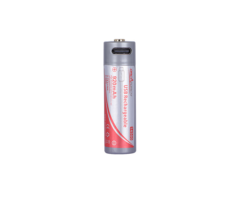 OrcaTorch Micro USB 14500 Rechargeable Battery - 750mAh