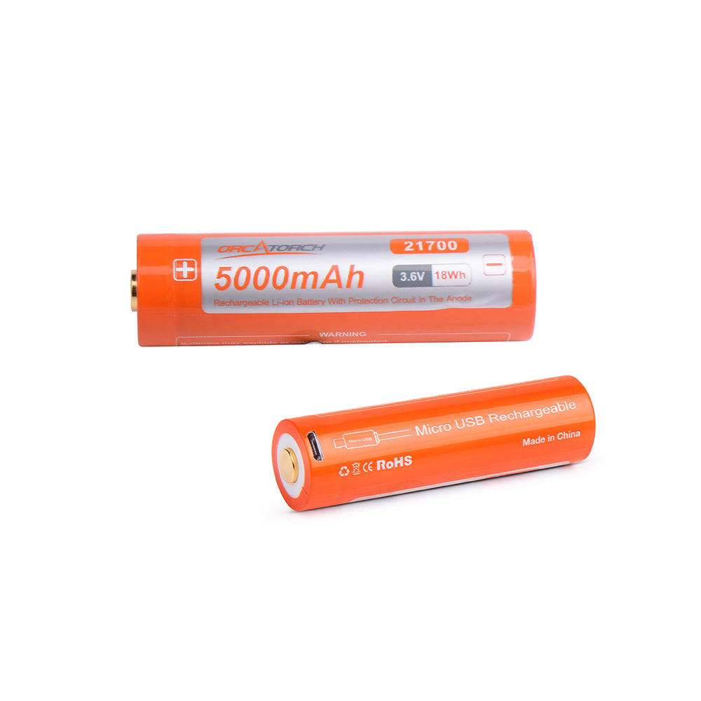 OrcaTorch 21700 USB-C Rechargeable Battery 5000mAh