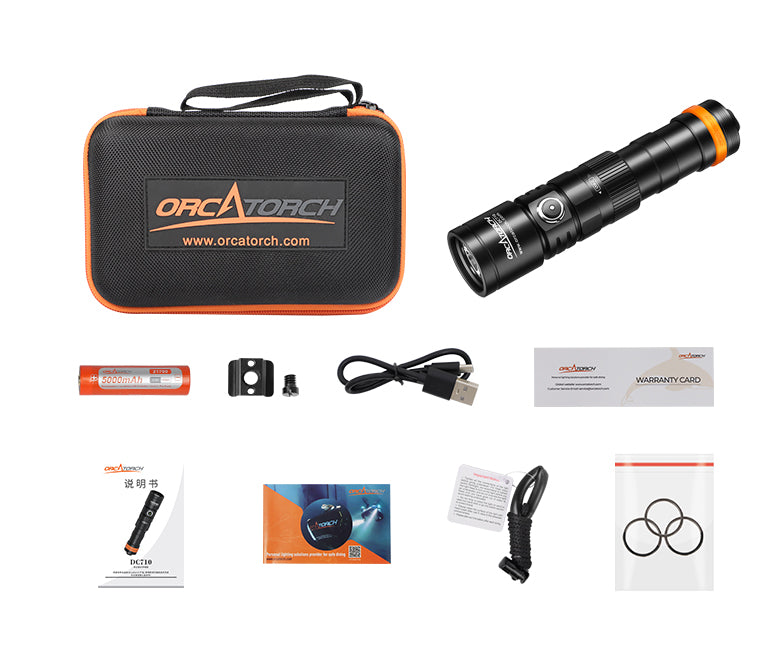 OrcaTorch NEW DC710 Direct Charge Scuba Dive Light Max 3,000 Lumens