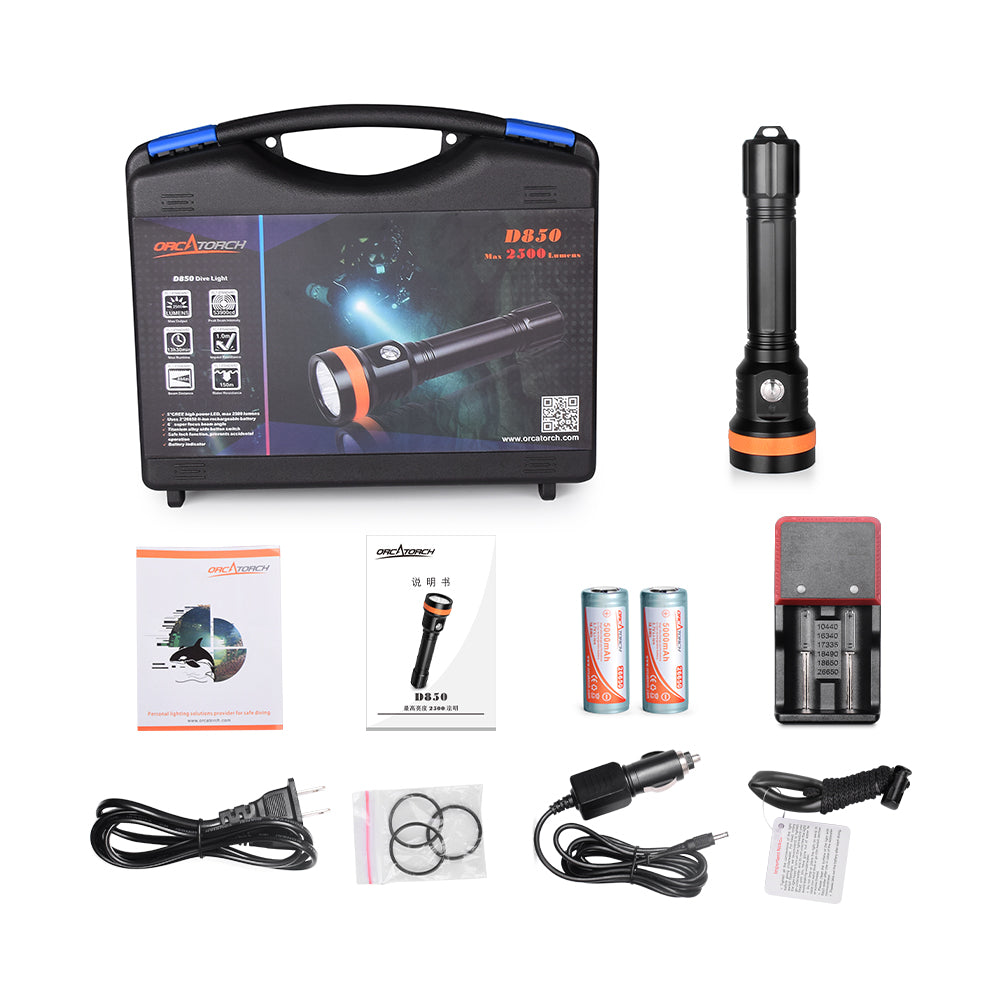 OrcaTorch D850 2500 Lumens Portable Dive Light with 6° Super Focus Beam and Long Beam Distance