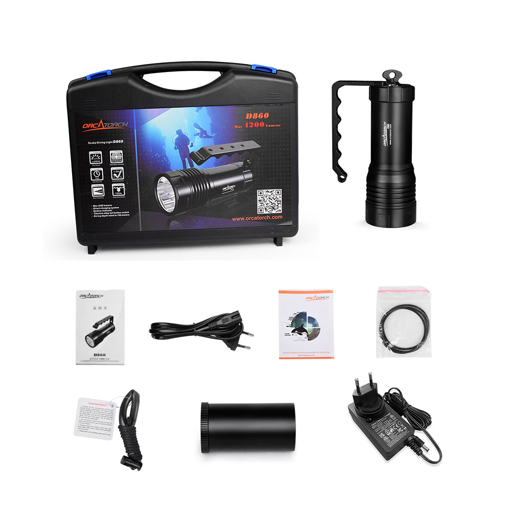 OrcaTorch D860 4200 Lumens Underwater Powerful Dive Light with Direct Charging Function