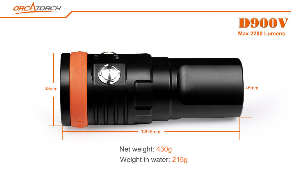 ORCATORCH D900V Diving Video Light with Red UV Neutral White Cool White Light, with Both Flood and Spot Beam, Magnetic Fast Charging, for Fluorescence Diving, Underwater Photography