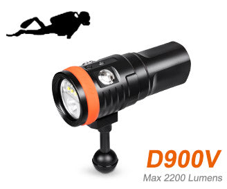 ORCATORCH D900V Diving Video Light with Red UV Neutral White Cool White Light, with Both Flood and Spot Beam, Magnetic Fast Charging, for Fluorescence Diving, Underwater Photography