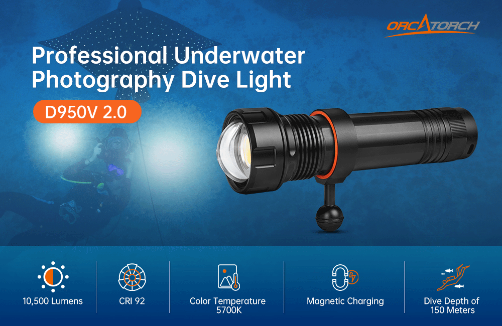 OrcaTorch D950V 10500 Lumens Best LED Video Light for Underwater Photography