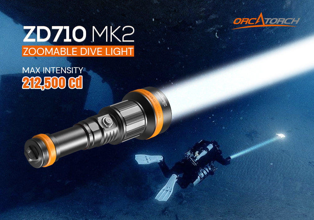 OrcaTorch NEW Zoomable Dive Light ZD710 MK2 Max 1500 Lumens