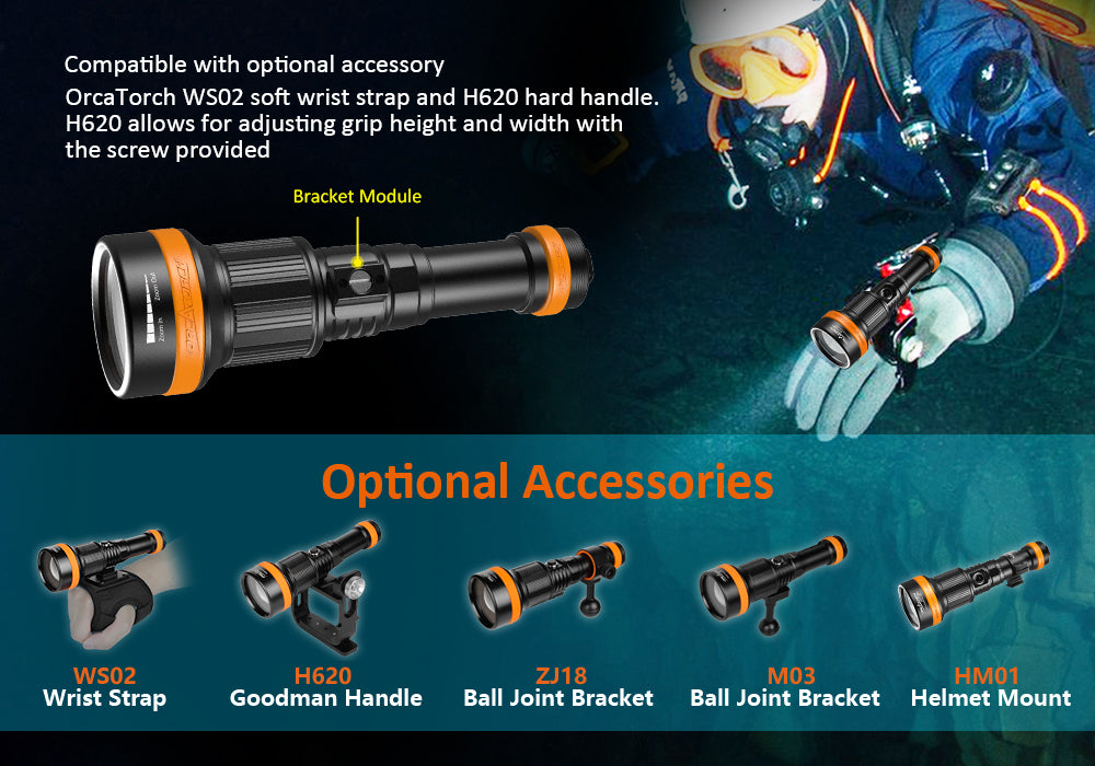 OrcaTorch NEW Zoomable Dive Light ZD710 MK2 Max 1500 Lumens