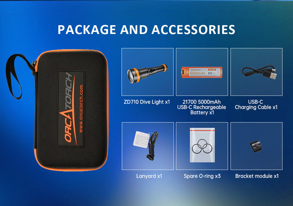 OrcaTorch NEW Zoomable Dive Light ZD710 MK2 Max 1500 Lumens