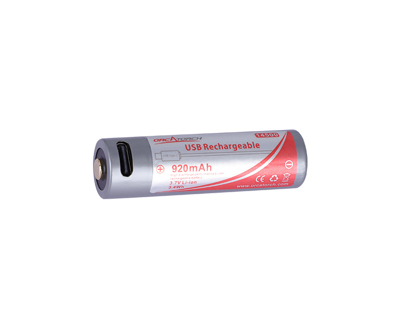 OrcaTorch Micro USB 14500 Rechargeable Battery - 750mAh