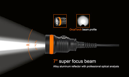 OrcaTorch D630 V2.0 4000 Lumens Canister Dive Light for Cave Diving, Wreck Diving