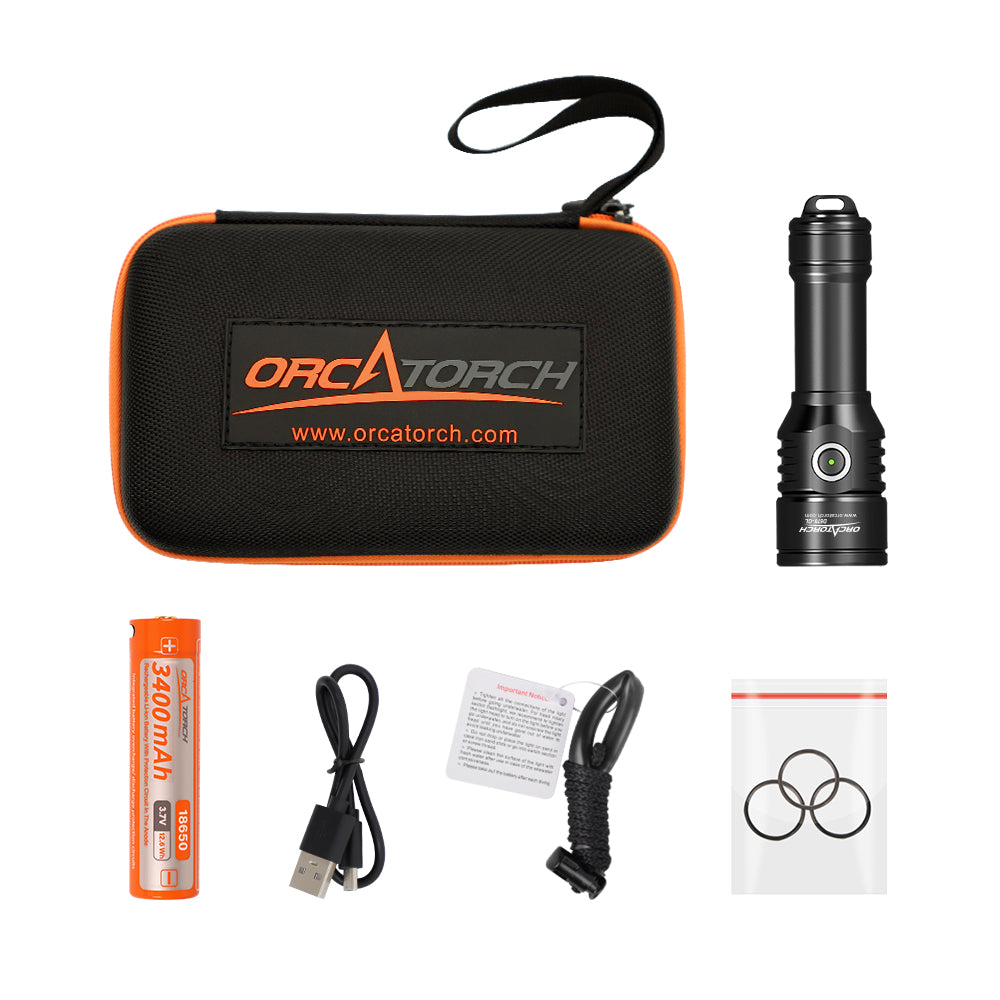 OrcaTorch D570-GL 1500 Lumens Underwater Dive Torch with Green Laser for Scuba Divers, Diving Instructors