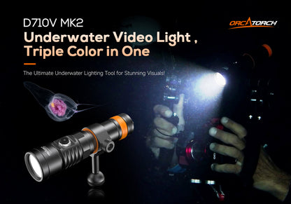 OrcaTorch NEW D710V MK2 Max 2300 Lumens Three-Color Light Source Underwater Video Light and fluorescent diving flashlight