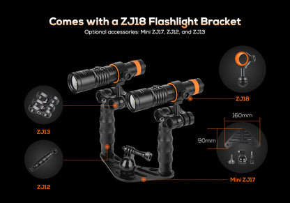 OrcaTorch NEW D710V MK2 Max 2300 Lumens Three-Color Light Source Underwater Video Light and fluorescent diving flashlight
