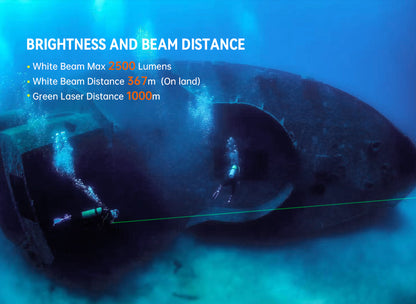 [LIMITED EDITION] OrcaTorch D730 2-in-1 Green Laser Dive Light Max 2500 Lumen, 8° Beam Angle, SOS Function