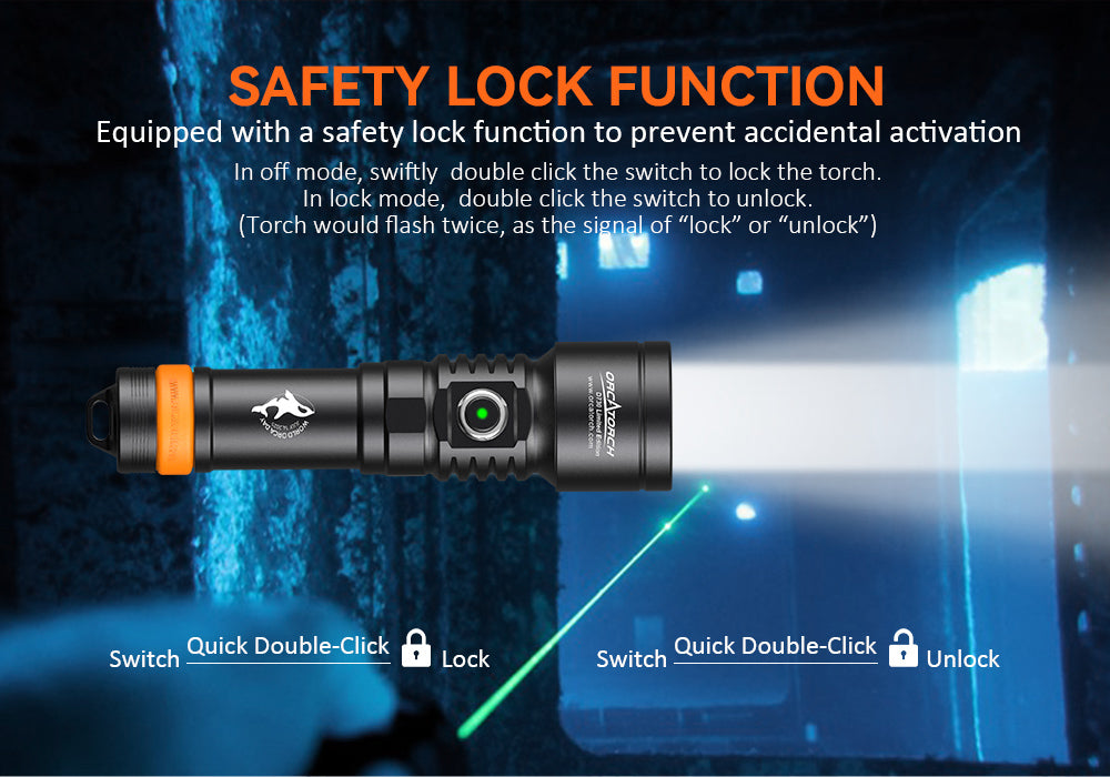 [LIMITED EDITION] OrcaTorch D730 2-in-1 Green Laser Dive Light Max 2500 Lumen, 8° Beam Angle, SOS Function